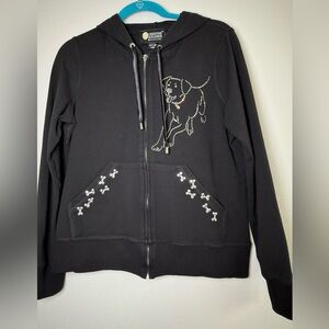 Christine Alexander Dog Lovers Black Zip-Up Hoodie with Stud Dog Design